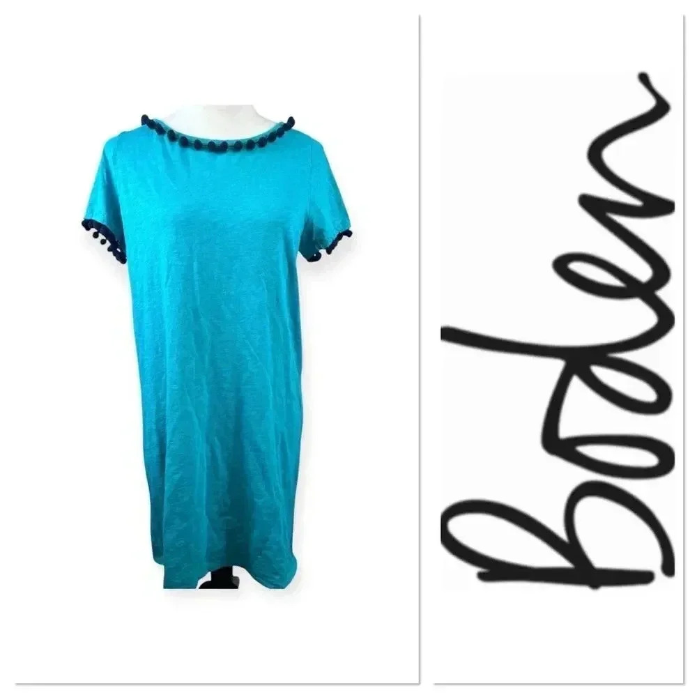 Boden Bridger teal pom pom dress size 8